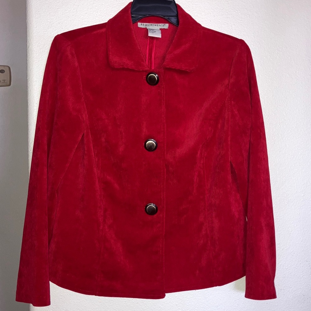 Requirements Scarlet Red Women's Corduroy‎ Blazer Large Buttons Size Large